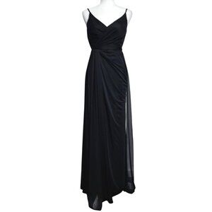 Azazie Evalin Black Gown A0 Elegant V-Neck Drape Flowy Mesh NWT Goth Vamp